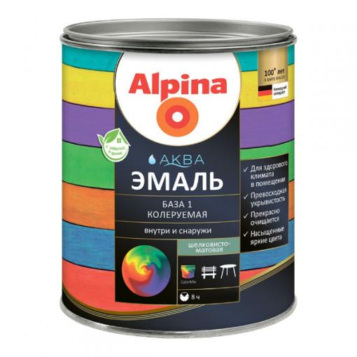 Эмаль Alpina АКВА шелковисто-матовая База 1 белая 0,9 л