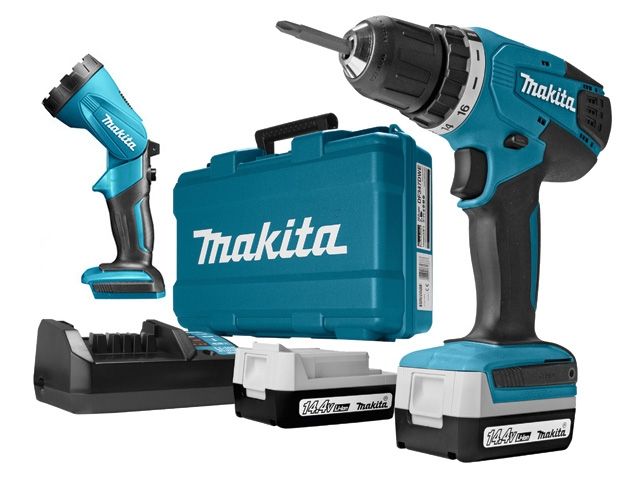 Аккум. дрель-шуруповерт MAKITA DF 347 DWLE в чем. + фонарь (14.4 В, 2 акк., 1.5 А/ч Li-Ion, 2 скор., 30 Нм, шурупы до 8 мм)