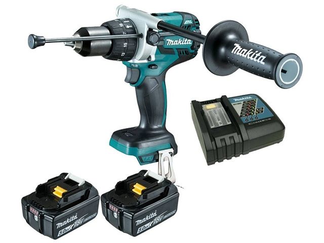 Аккум. ударная дрель-шуруповерт MAKITA LXT DHP 481 RTE в чем. (18.0 В, 2 акк., 5.0 А/ч Li-Ion, 2 скор., 115 Нм, шурупы до 10 мм, сверление в металле д