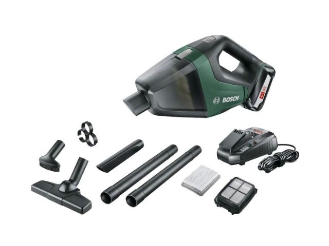 Аккум. пылесос BOSCH UniversalVac 18 в кор. + аксессуары (18.0 В, 1 акк., 2.5 А/ч, Li-Ion, 0.50 л, класс: L, самоочистка: нет)