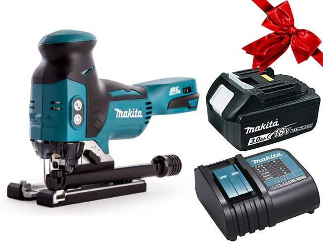 Аккум. лобзик MAKITA LXT DJV 181 Z в кор. + АКЦИЯ (BL1830B + DC18SD) (18.0 В, 1 акк., 3.0 А/ч, Li-Ion, пропил до 135 мм)