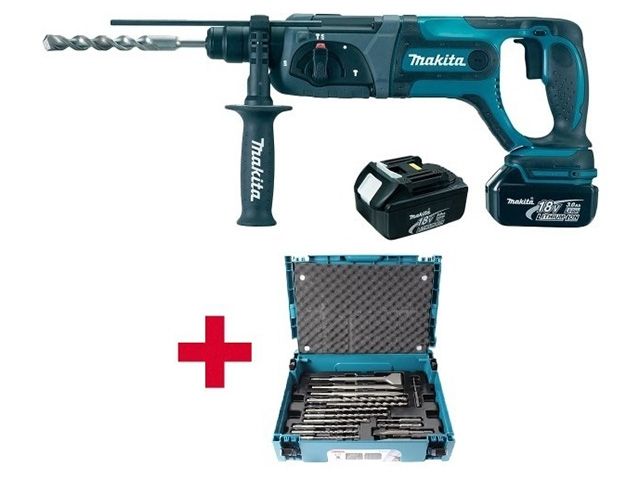 Аккум. перфоратор MAKITA LXT DHR 241 RFE в чем. + Набор насадок MAKITA 17 шт. (B-53877) (18.0 В, 2 акк., 3.0 А/ч Li-Ion, 1.9 Дж, вес 3.2 кг,)