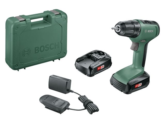 Аккум. дрель-шуруповерт BOSCH UniversalDrill 18 в чем. (18.0 В, 2 акк., 1.5 А/ч Li-Ion, 2 скор., 30 Нм, сверление в металле до 10 мм шурупы до 8 мм)