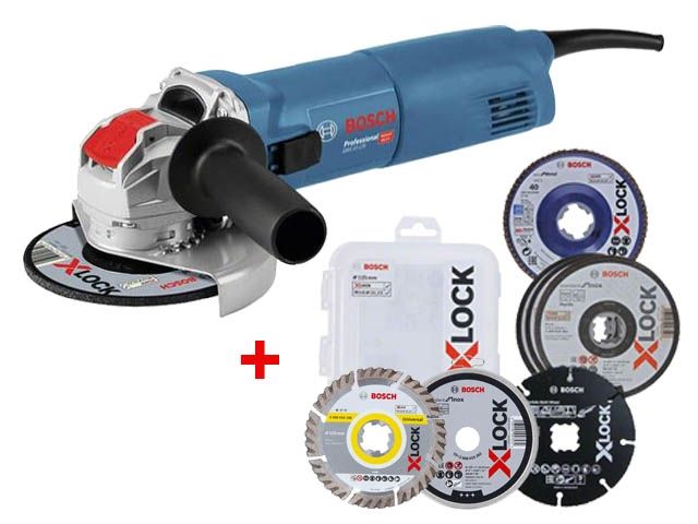 Одноручная углошлифмашина BOSCH GWX 14-125 в кор. + АКЦИЯ (16 кругов) (1400 Вт, диск 125х22 мм, система X-LOCK. 16 кругов в ПОДАРОК!)