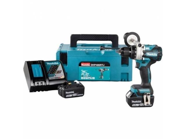 Аккум. ударная дрель-шуруповерт MAKITA LXT DHP 486 RTJ в кейсе (18.0 В, 2 акк., 5.0 А/ч Li-Ion, 2 скор., 125 Нм, шурупы до 76 мм, сверление в металле 