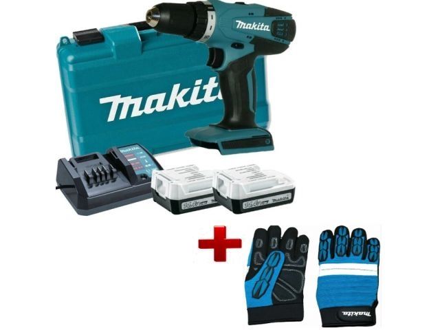 Аккум. дрель-шуруповерт MAKITA DF 347 DWE в чем. + АКЦИЯ (перчатки L Makita) (14.4 В, 2 акк., 1.5 А/ч Li-Ion, 2 скор., 30 Нм, шурупы до 8 мм + Акция  