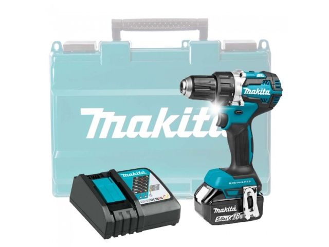 Аккум. дрель-шуруповерт MAKITA LXT DDF484RT в кейсе (18.0 В, 1 акк., 5.0 А/ч Li-Ion, 2 скор., 54 Нм, шурупы до 13 мм)